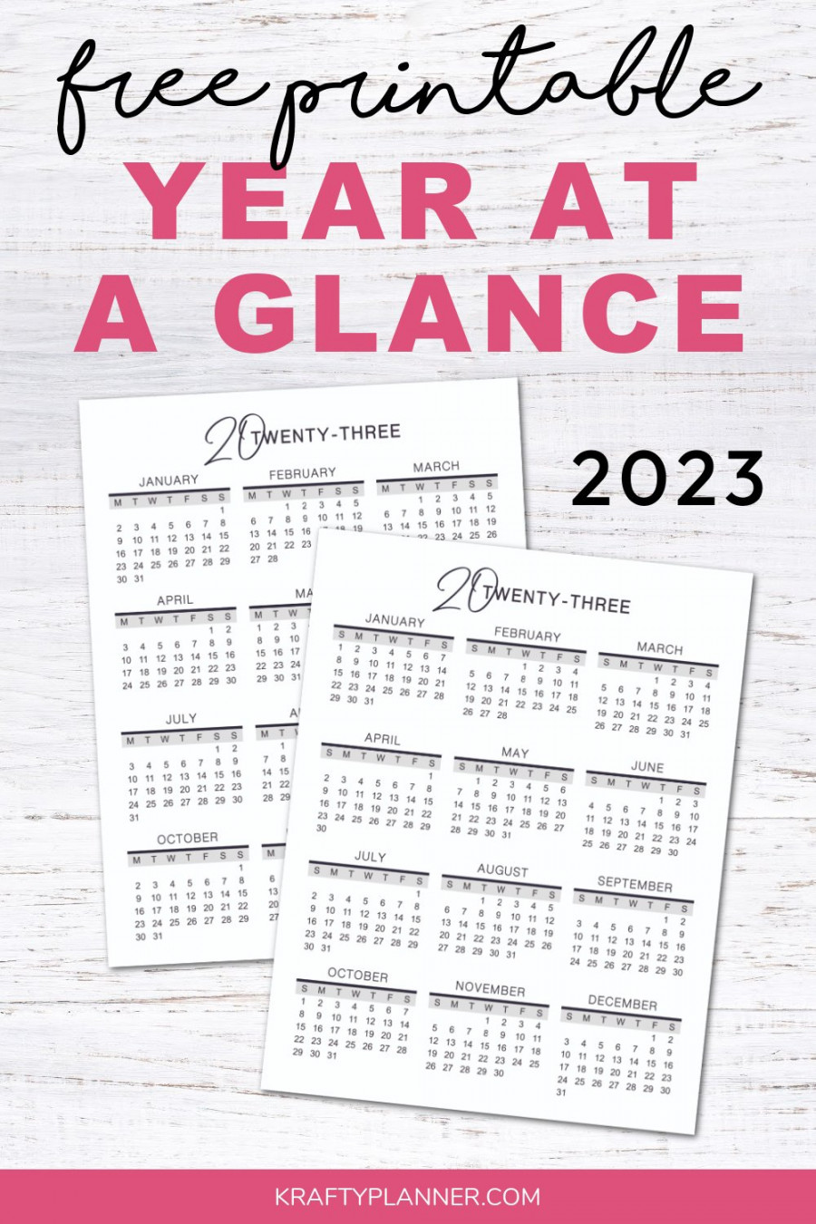 Year-At-A-Glance Free Printable — Krafty Planner