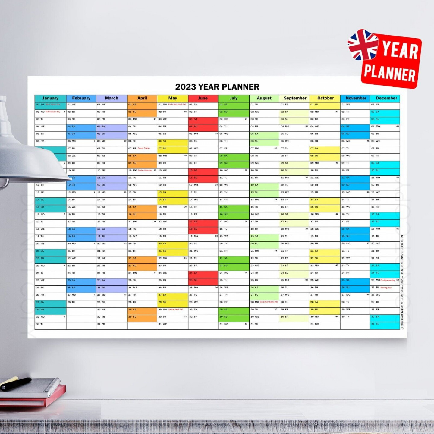 Year Planner Annual Calendar LARGE Wall Plan Office Year unmounted UK  A A