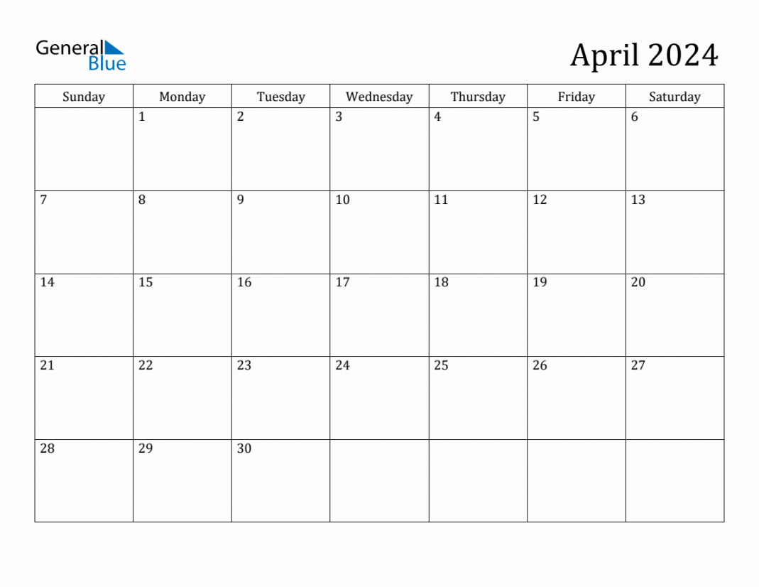 April  Monthly Calendar