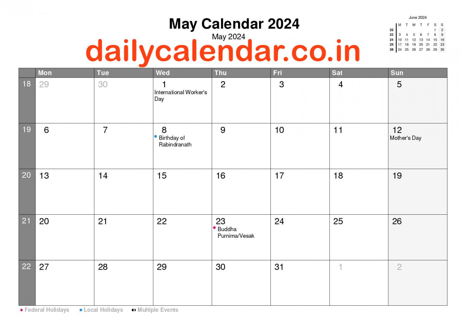 Check May  Calendar With Holidays India [Amavasya Date]