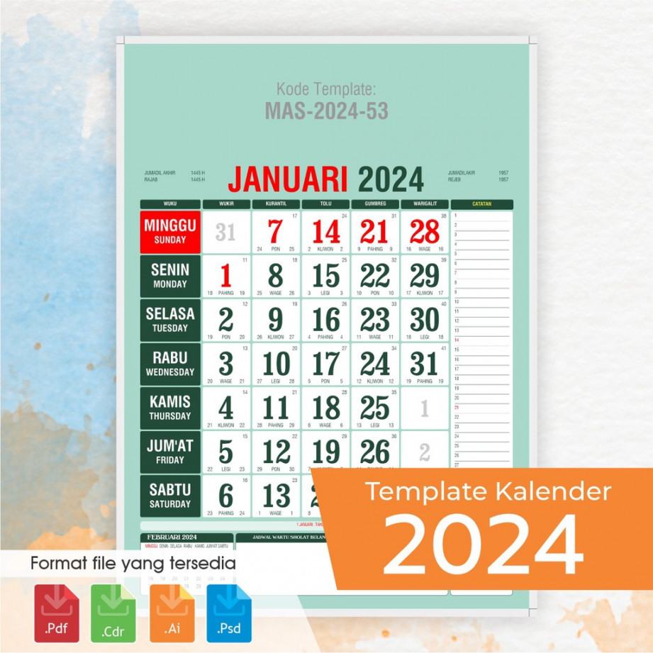 Desain Kalender , , lengkap dengan kalender jawa, hijriyah , China  - MAS--