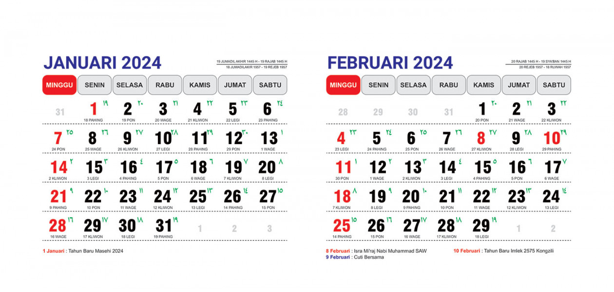 Download Gratis Template Kalender  (Lengkap Masehi, Jawa dan