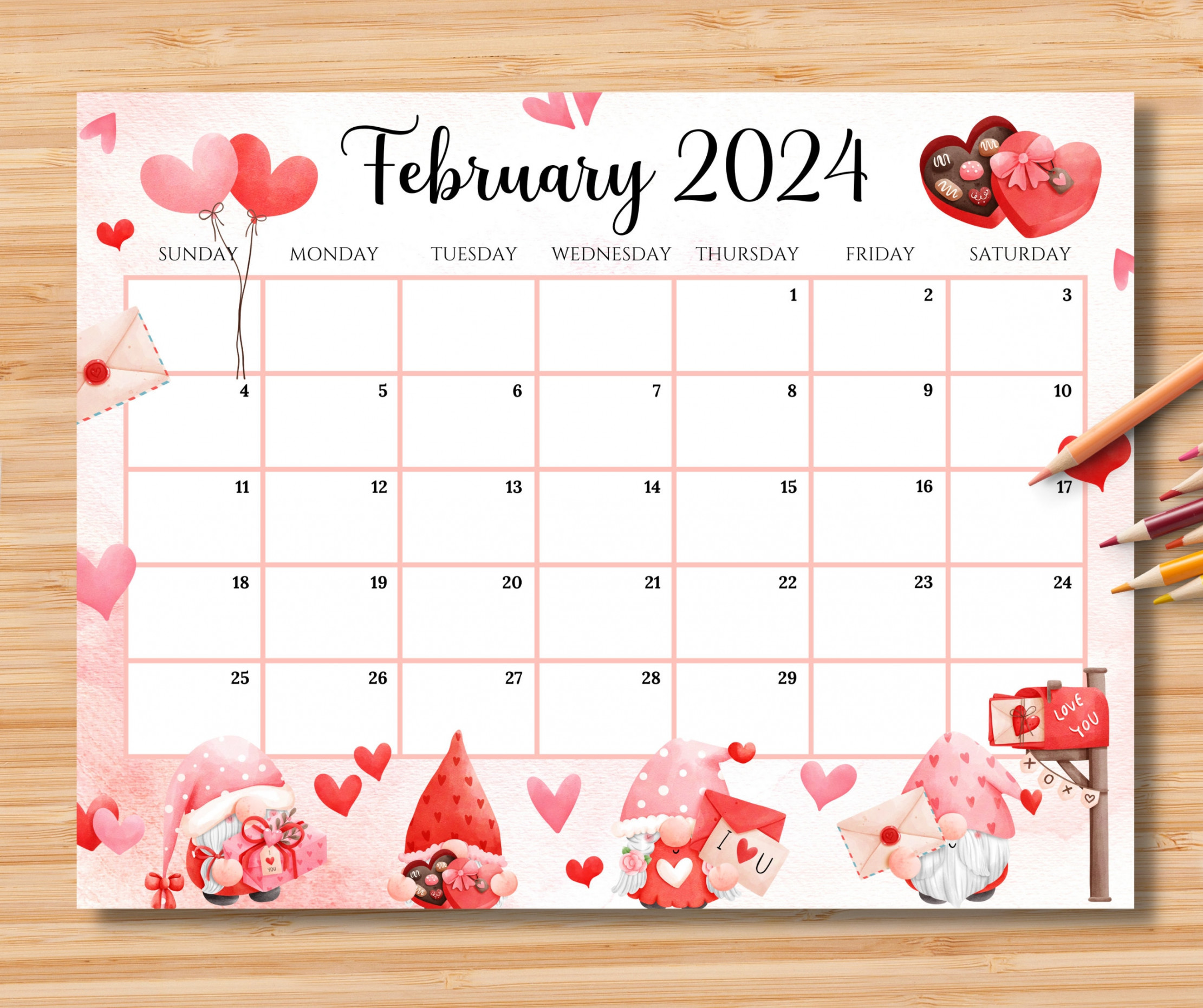 EDITABLE February  Calendar Sweet Valentine  With - Etsy