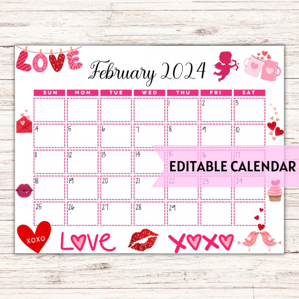 EDITABLE Printable February Calendar  Cute - Etsy