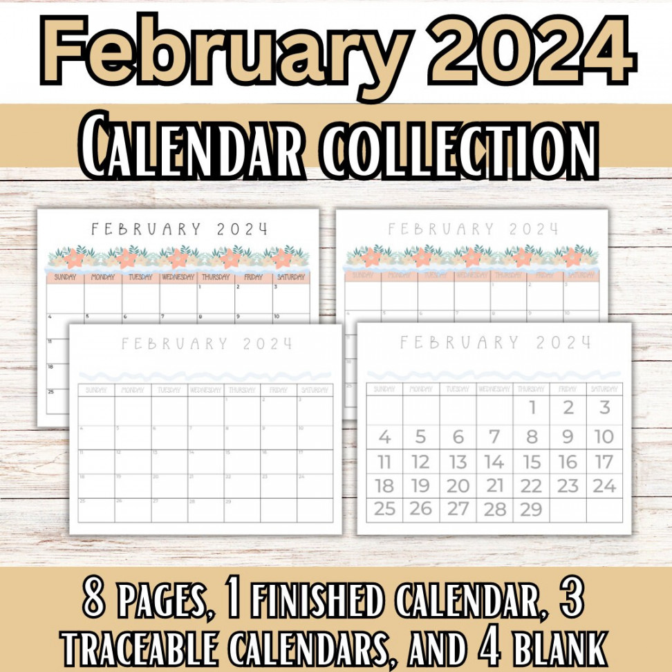 February  Calendar Printable Pdf Calendar Traceable - Etsy