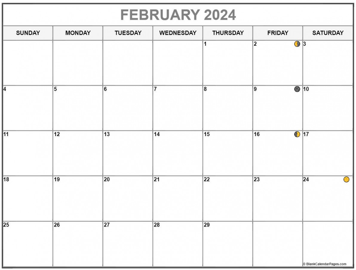 February  Lunar Calendar  Moon Phase Calendar