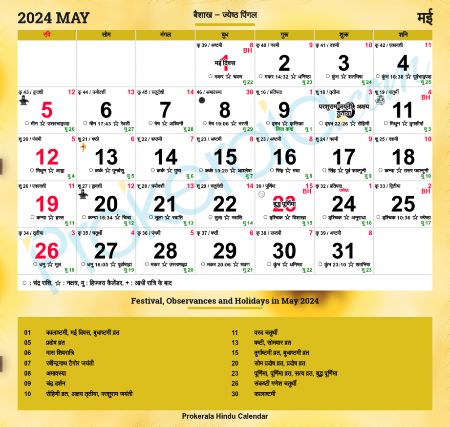 Hindu Calendar , May