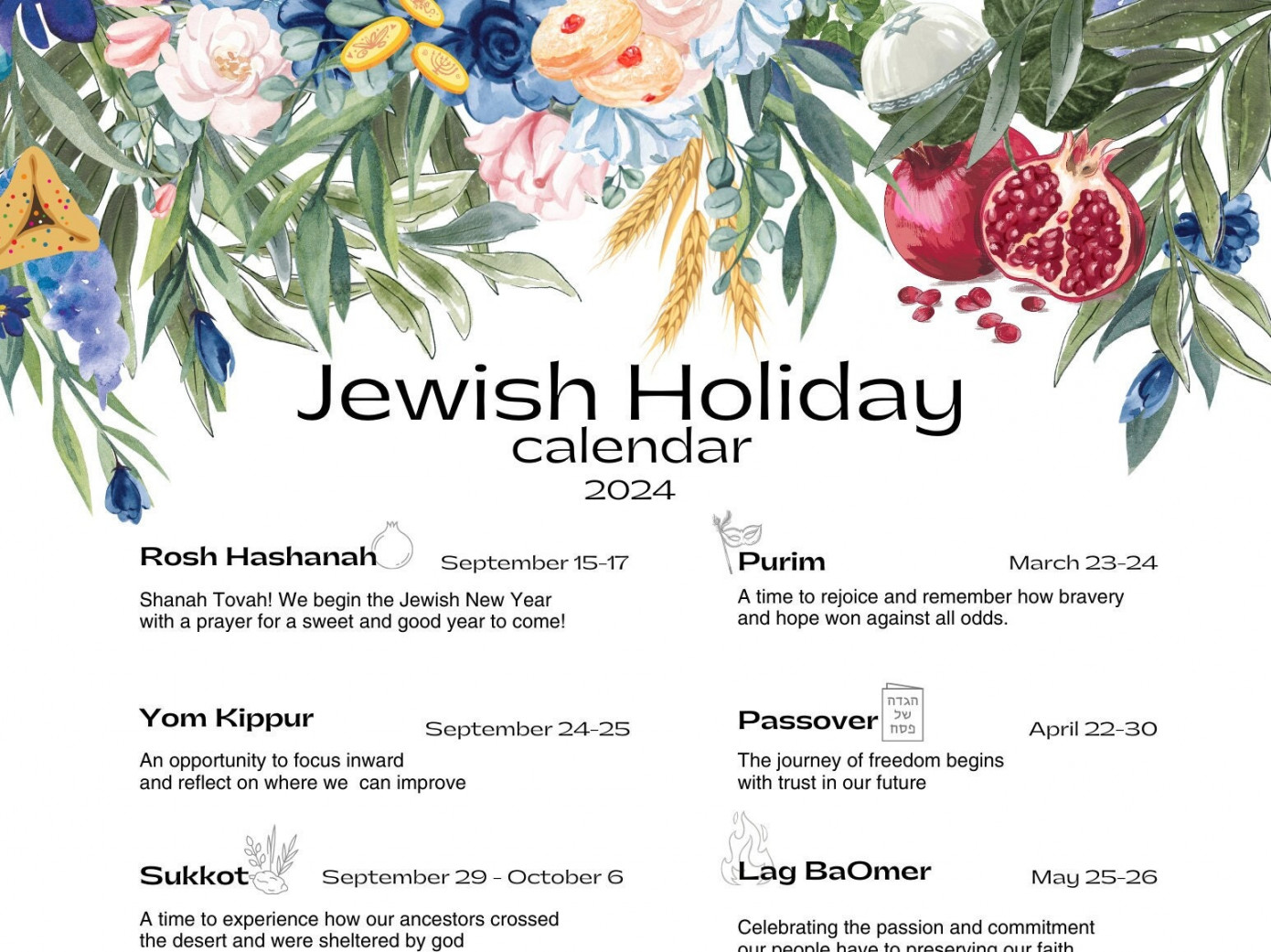 Jewish Holiday Calendar  Hebrew Calendar Chanukah - Etsy