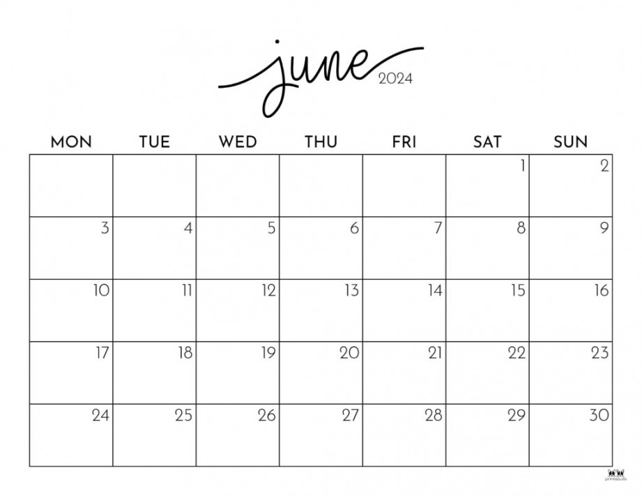 June  Calendars -  FREE Printables  Printabulls