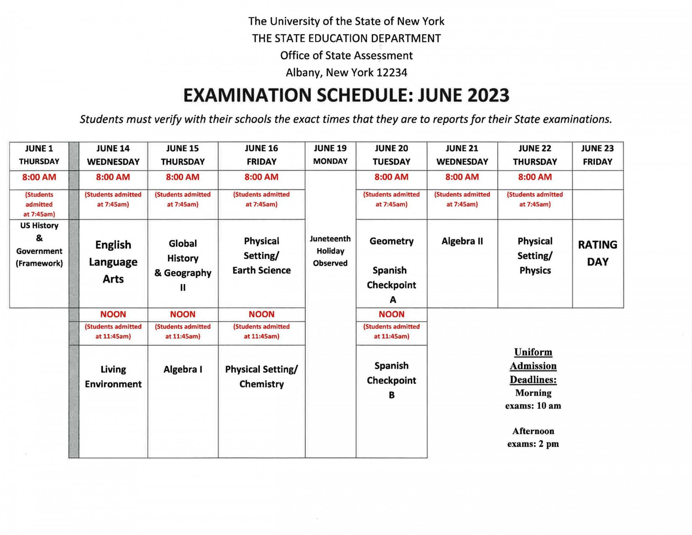 June  Regents/Final Exam & Transportation Schedule  New