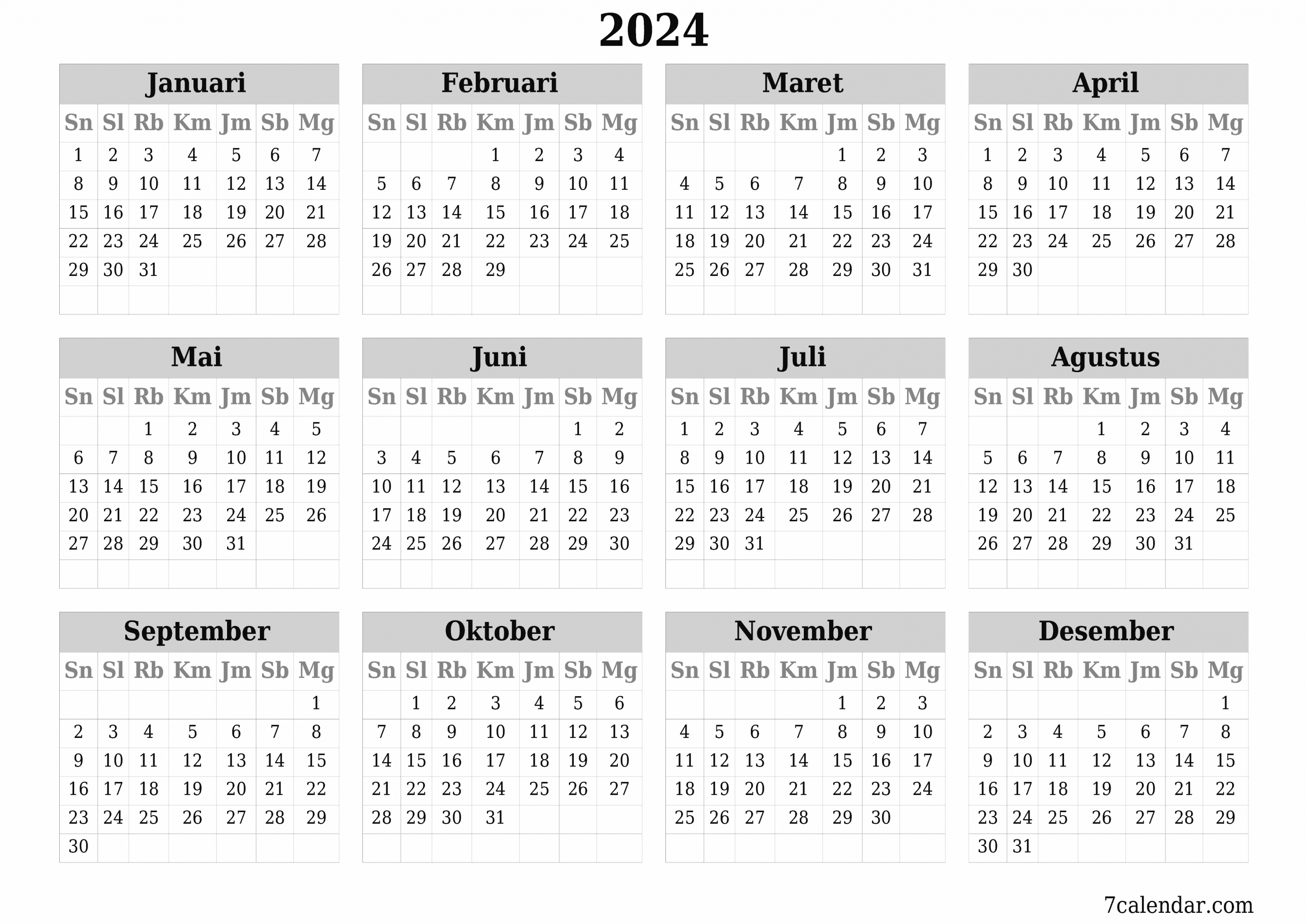 Kalender dan agenda untuk pencetakan Desember  A, A ke PDF