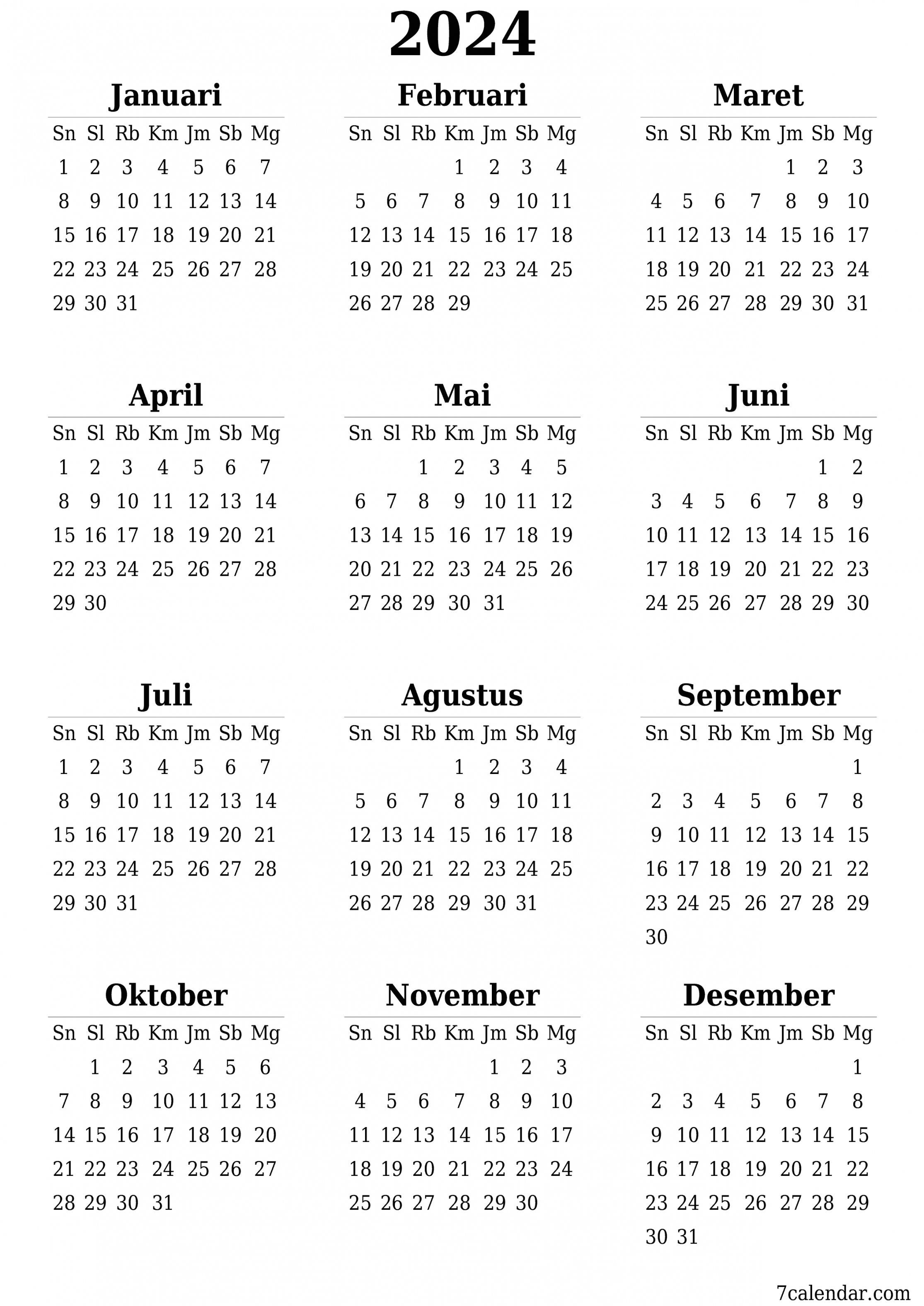 Kalender dan agenda untuk pencetakan Desember  A, A ke PDF