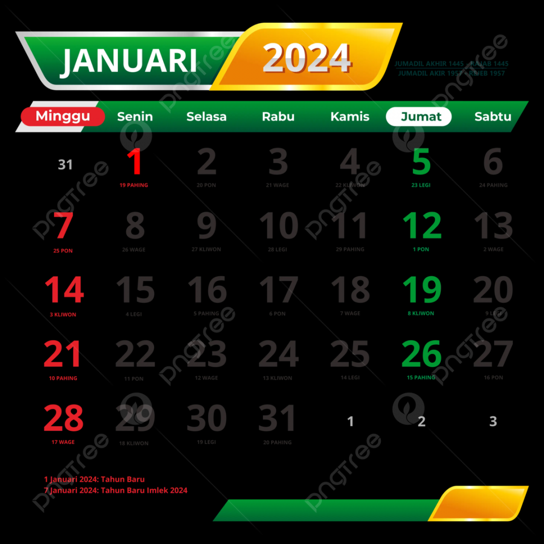 Kalender Januari  Lengkap Dengan Tanggal Merah Hari Libur