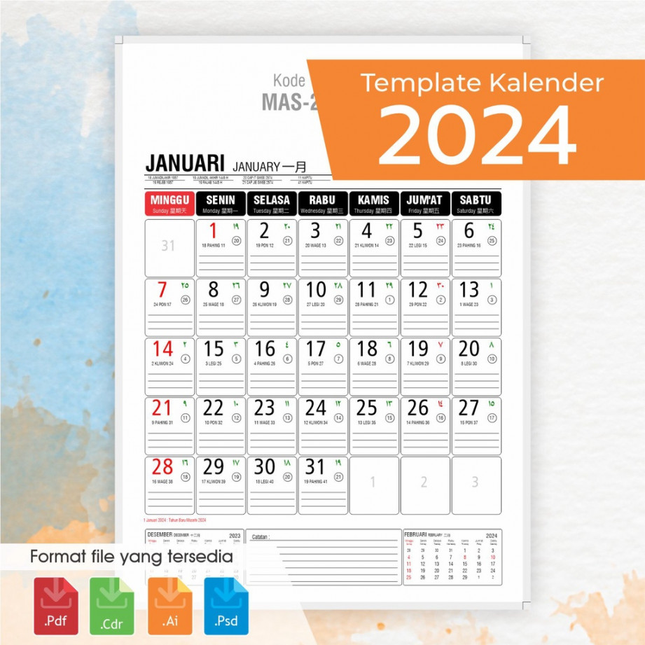 Kalender , lengkap dengan kalender jawa, hijriyah , China -  MAS--