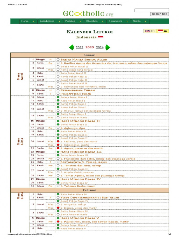 Kalender Liturgi - Indonesia ()  PDF