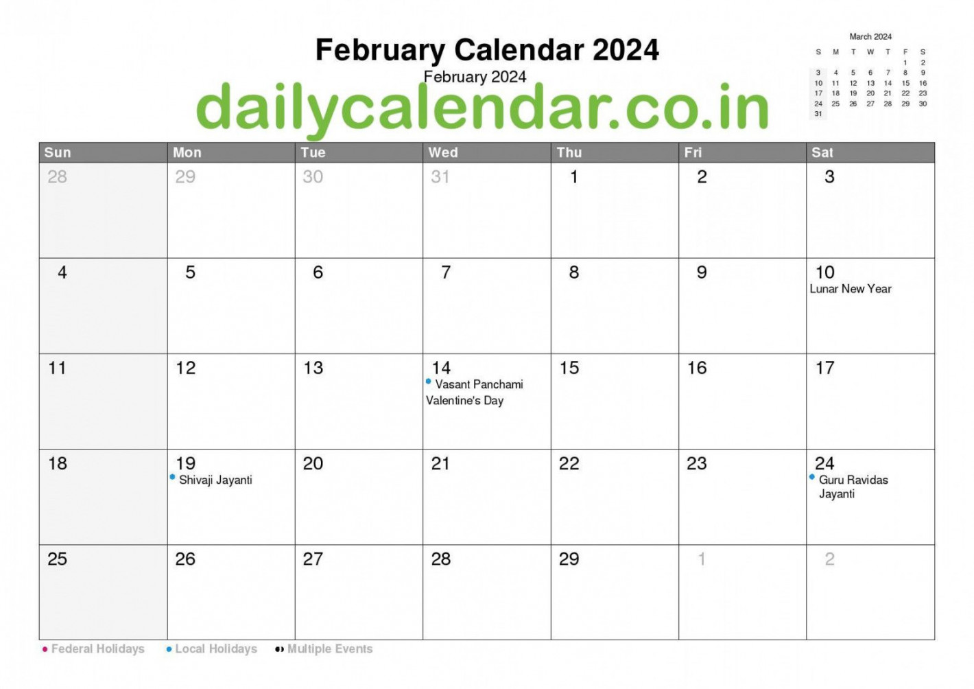 Lala Ramswaroop Calendar  February in   February