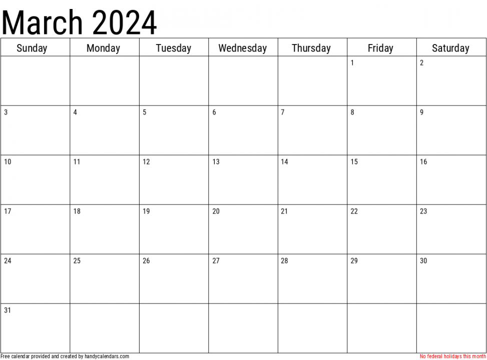 March  Calendar With Holidays - Handy Calendars