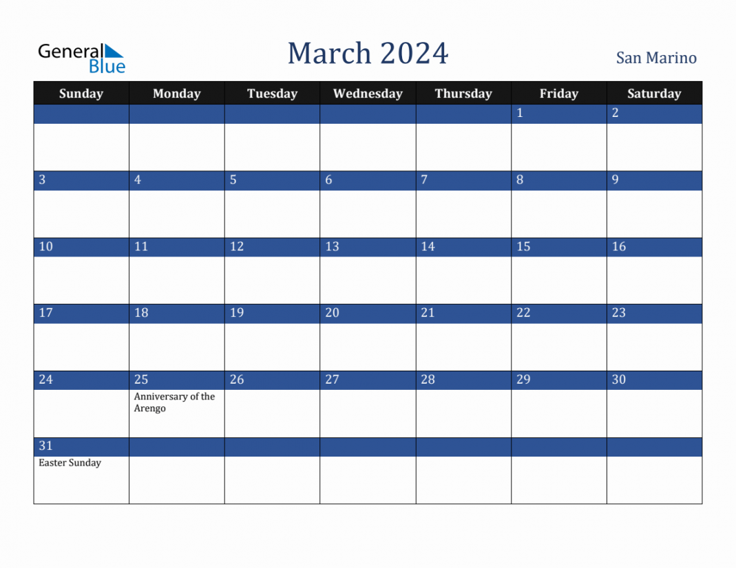 March  San Marino Holiday Calendar