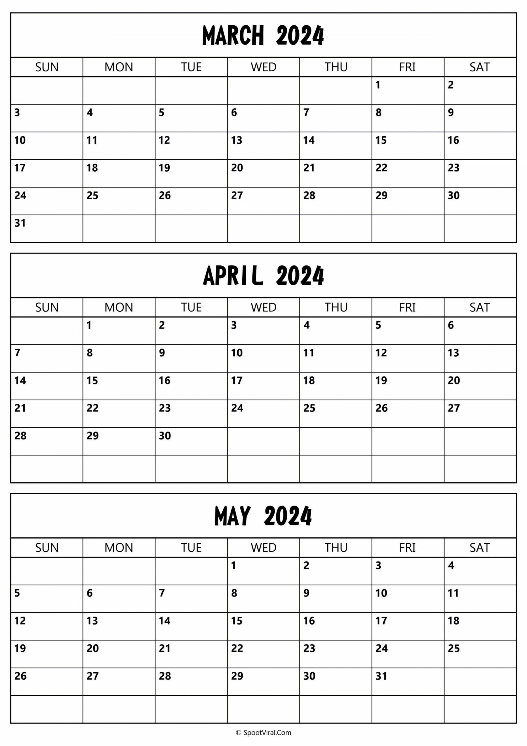 March To May  Calendar Templates - SpootViral