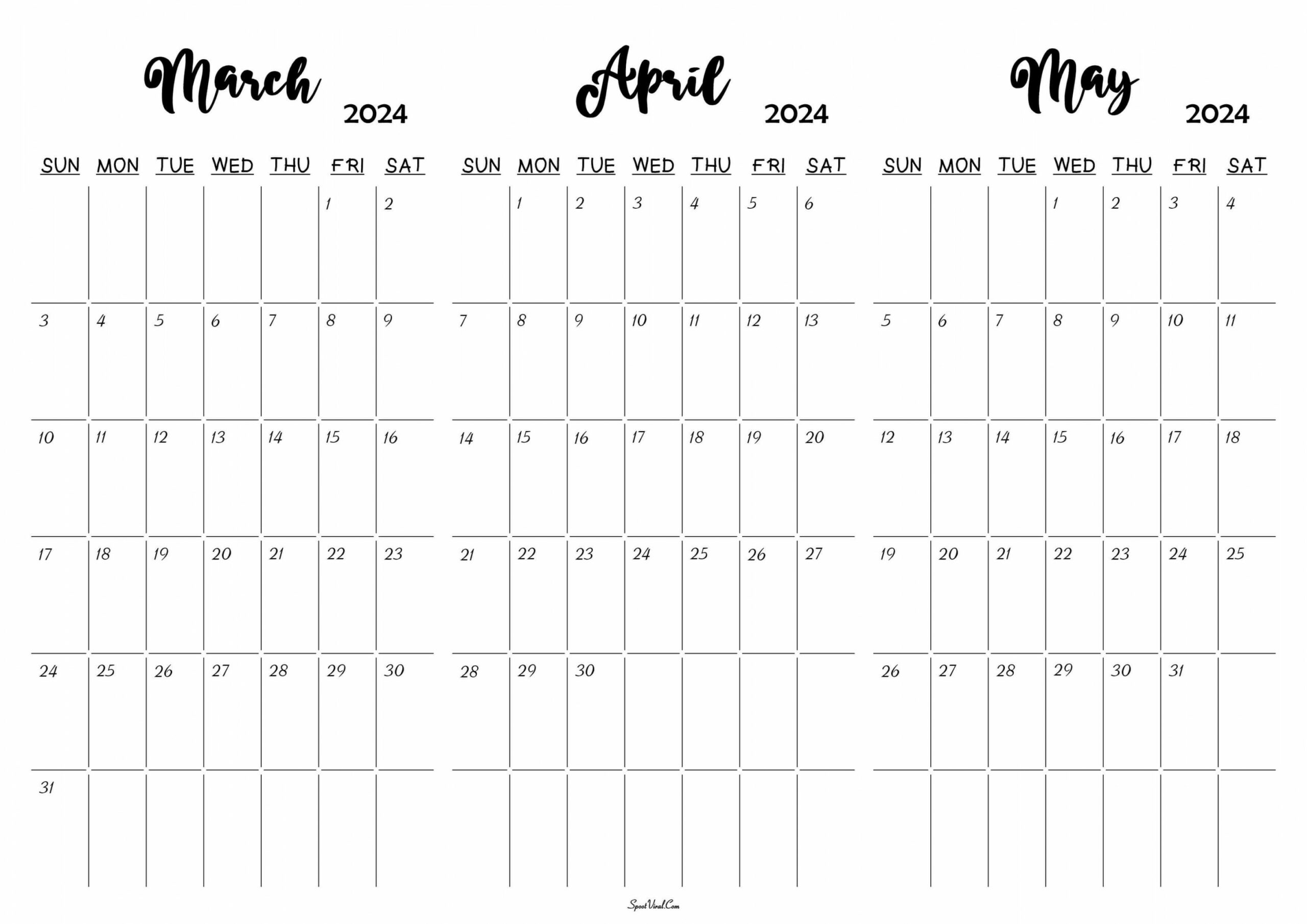 March To May  Calendar Templates - SpootViral