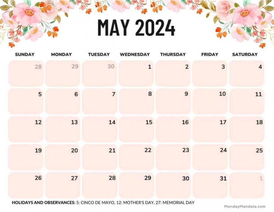 May  Calendars ( Free PDF Printables)