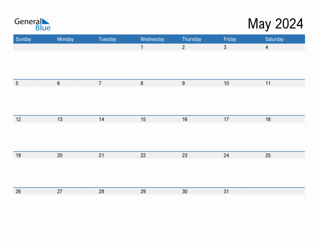 May  Monthly Calendar (PDF, Word, Excel)