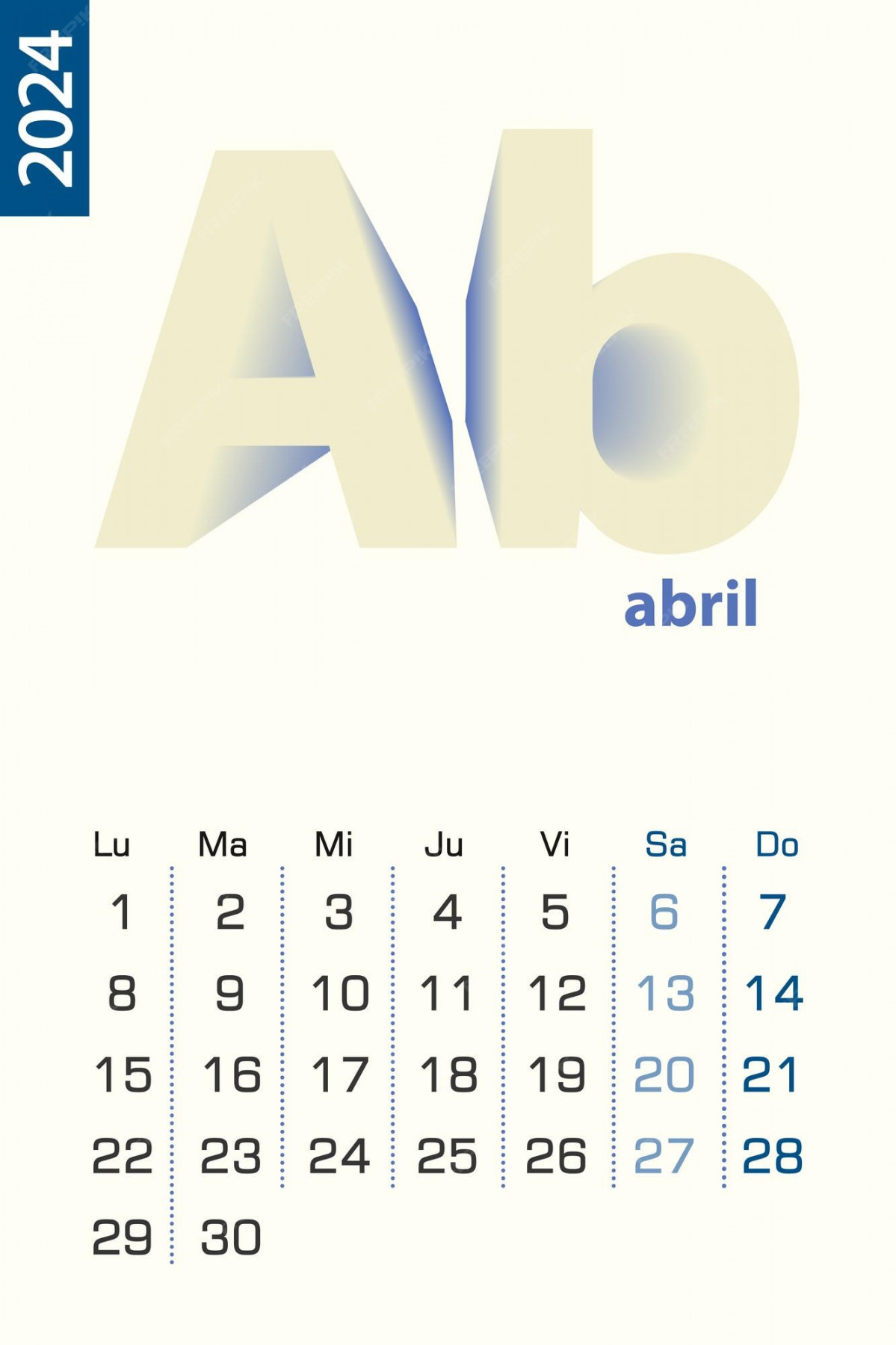 Premium Vector  Minimalist calendar template for april