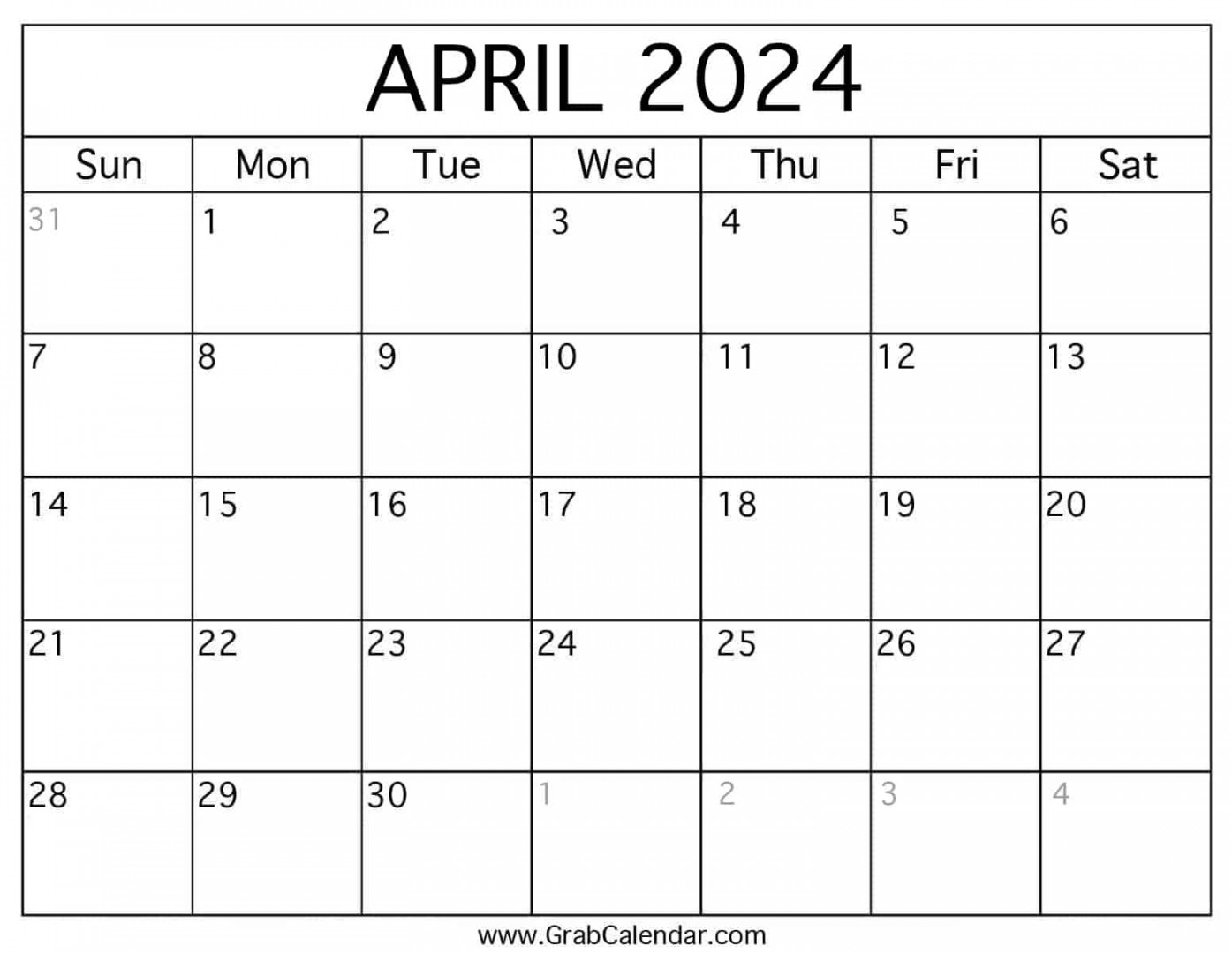 Printable April  Calendar