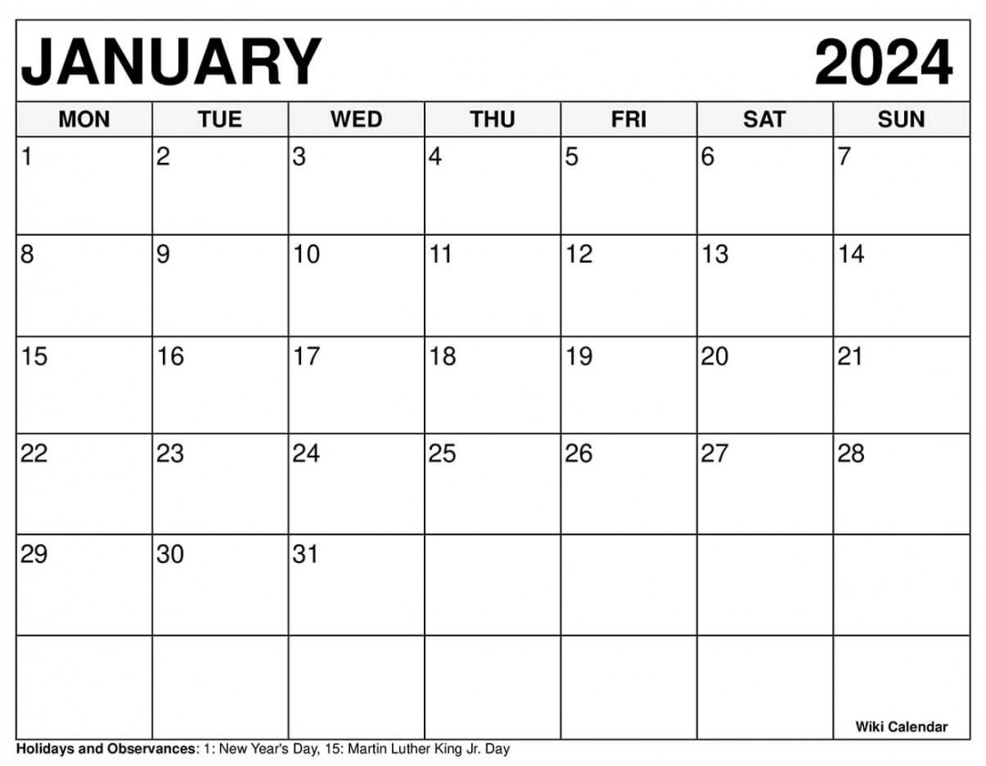 Printable January  Calendar Templates with Holidays