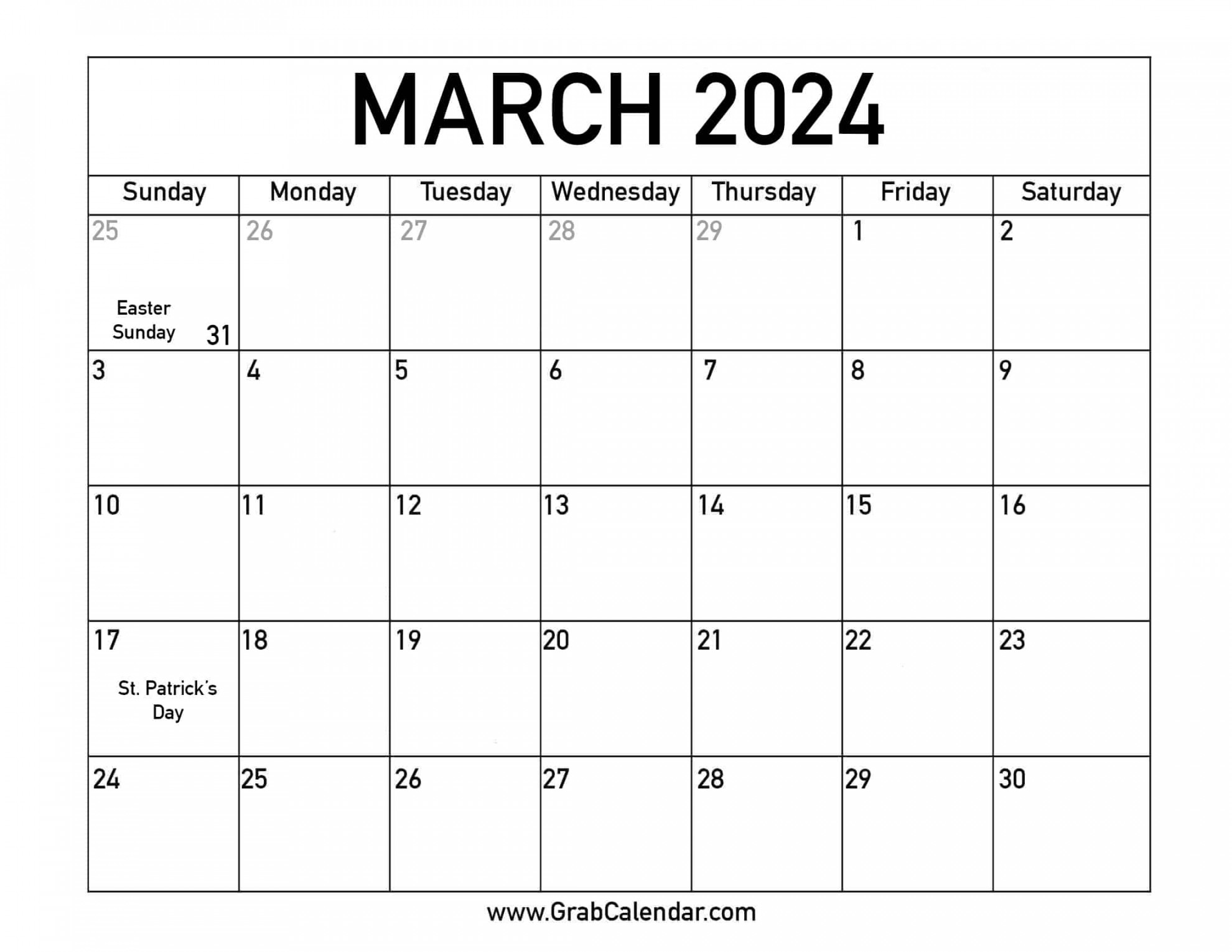 Printable March  Calendar