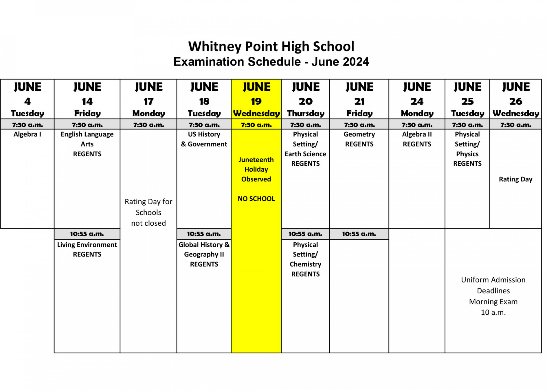 Regents Exams  Whitney Point High School