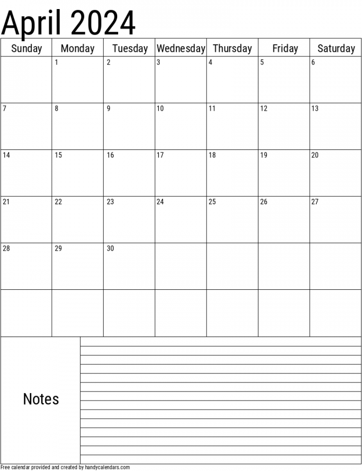 April Calendars - Handy Calendars