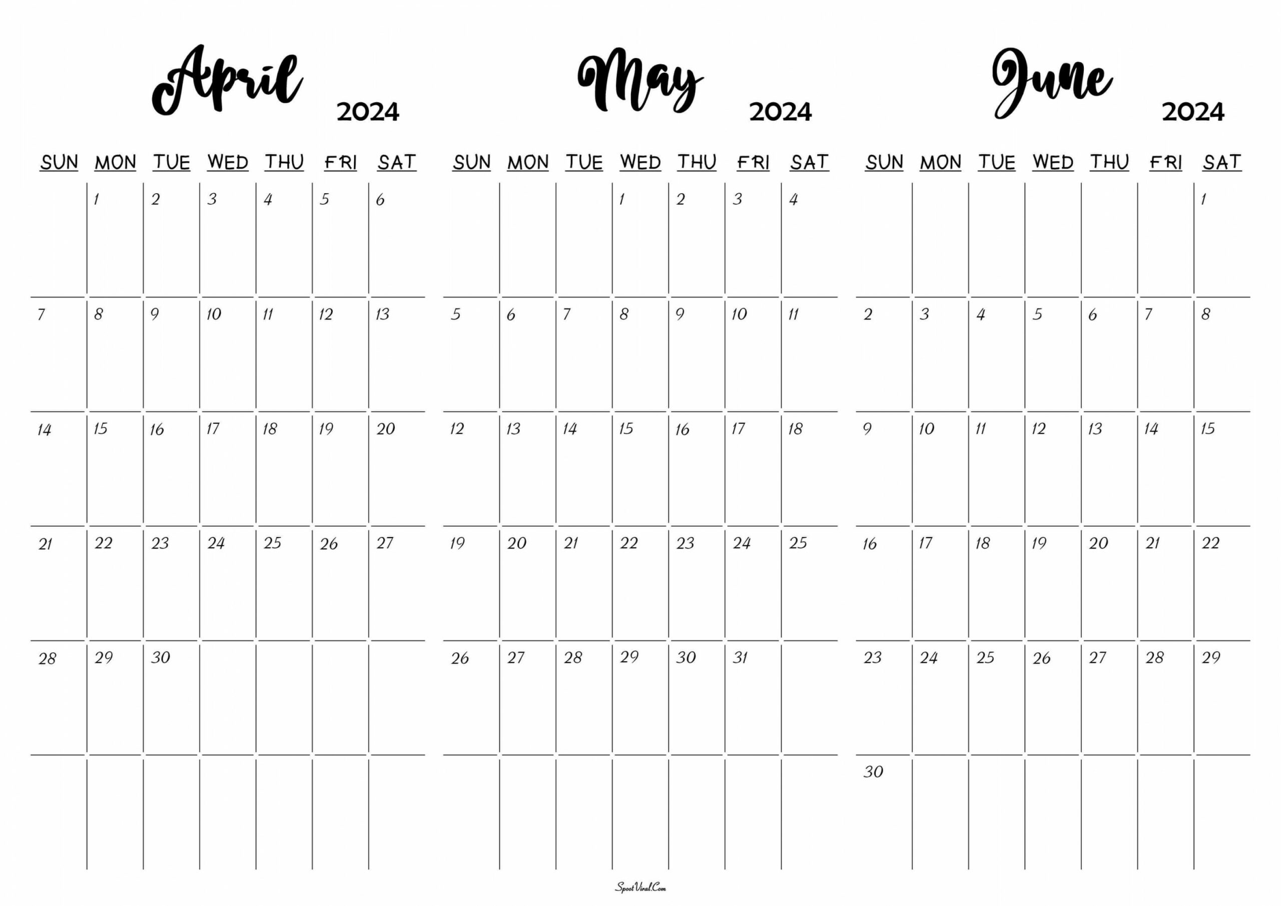 April To June  Calendar Templates - SpootViral