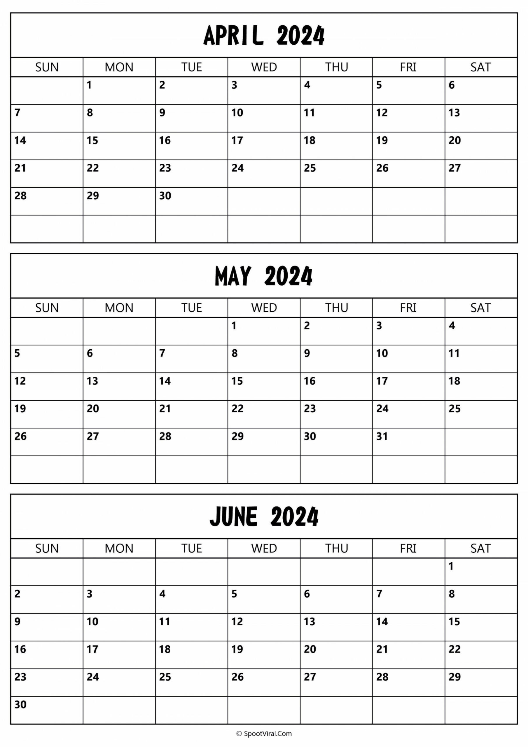 April To June  Calendar Templates - SpootViral