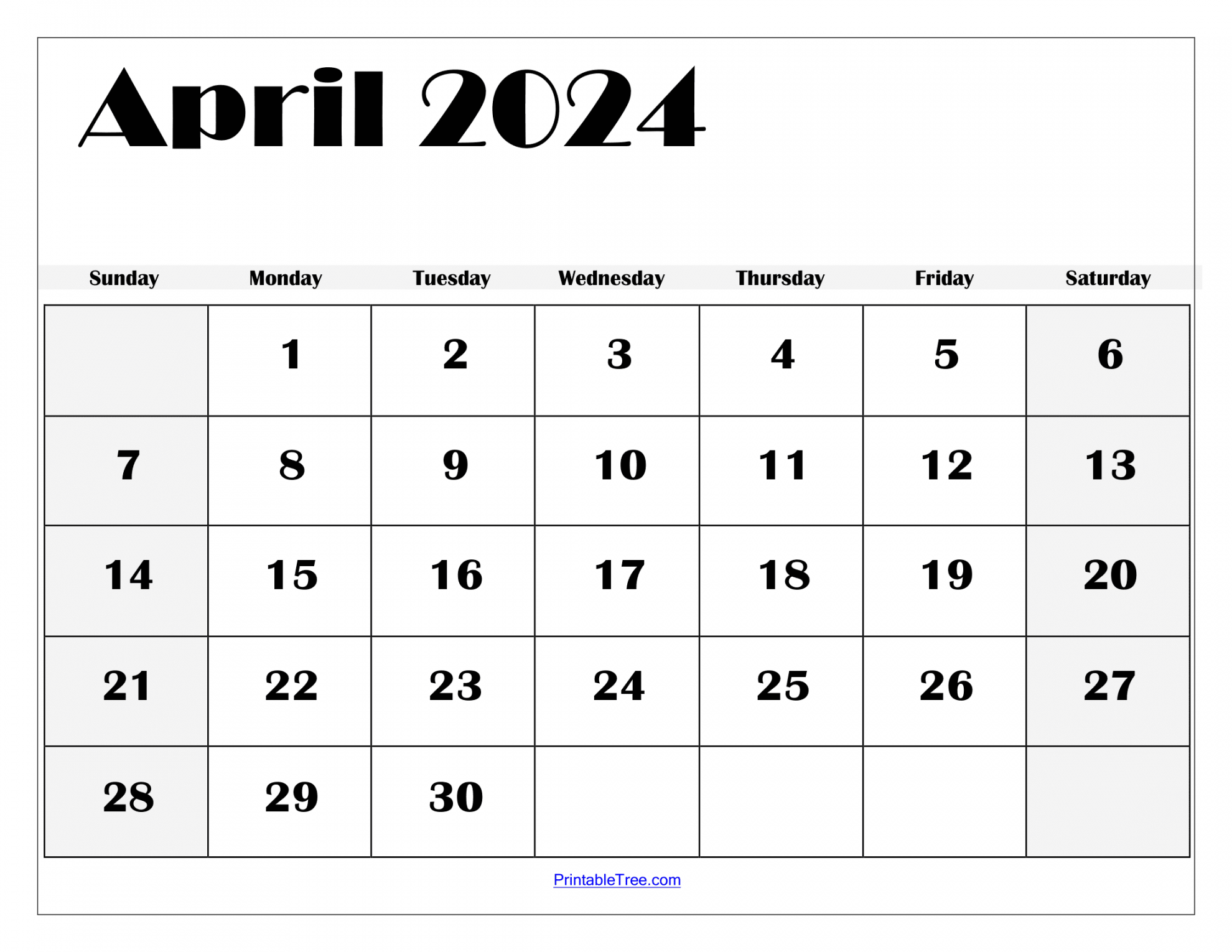 Blank April  Calendar Printable PDF Template With Holidays