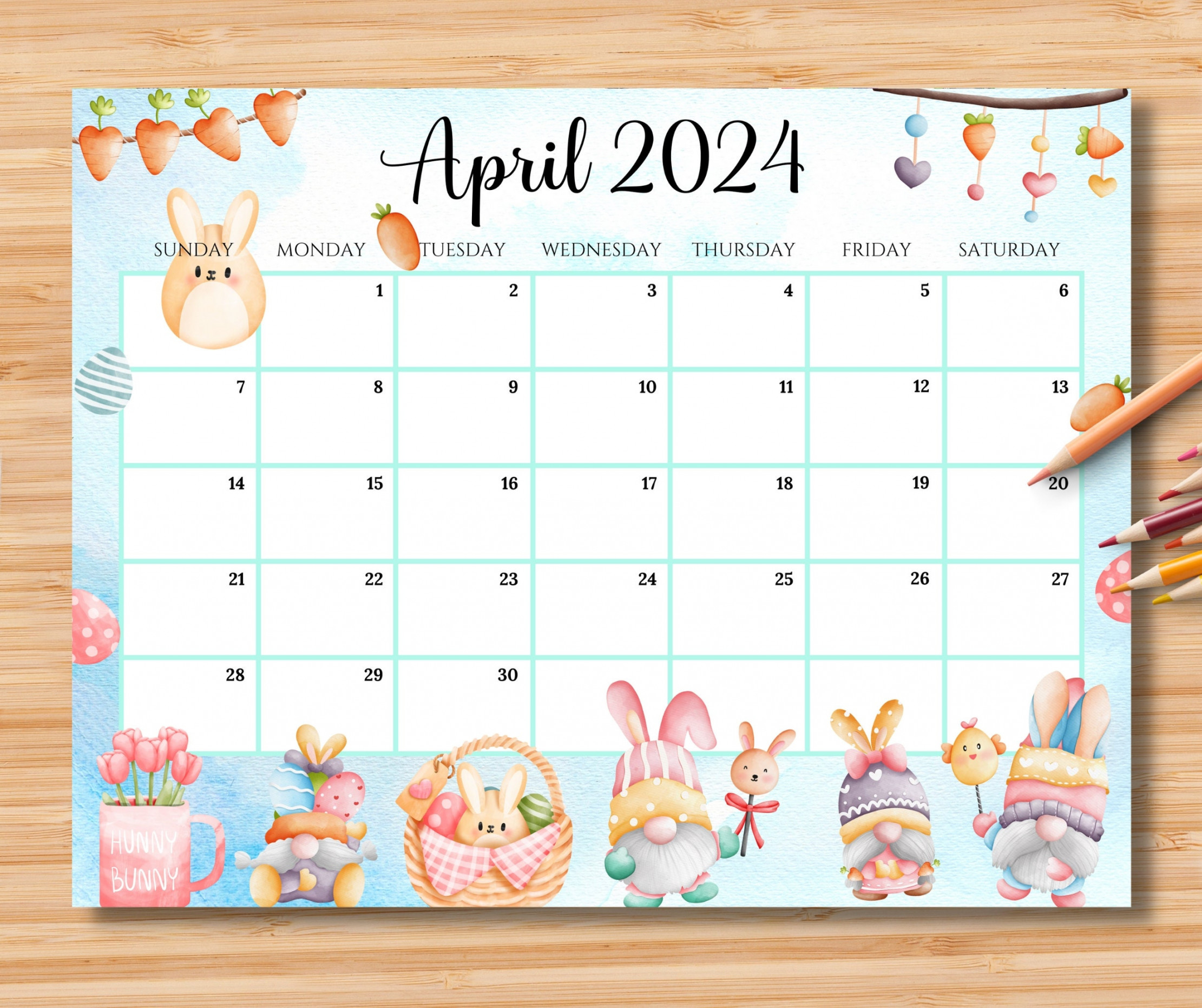 EDITABLE April  Calendar Happy Easter Day With Cute - Etsy Israel