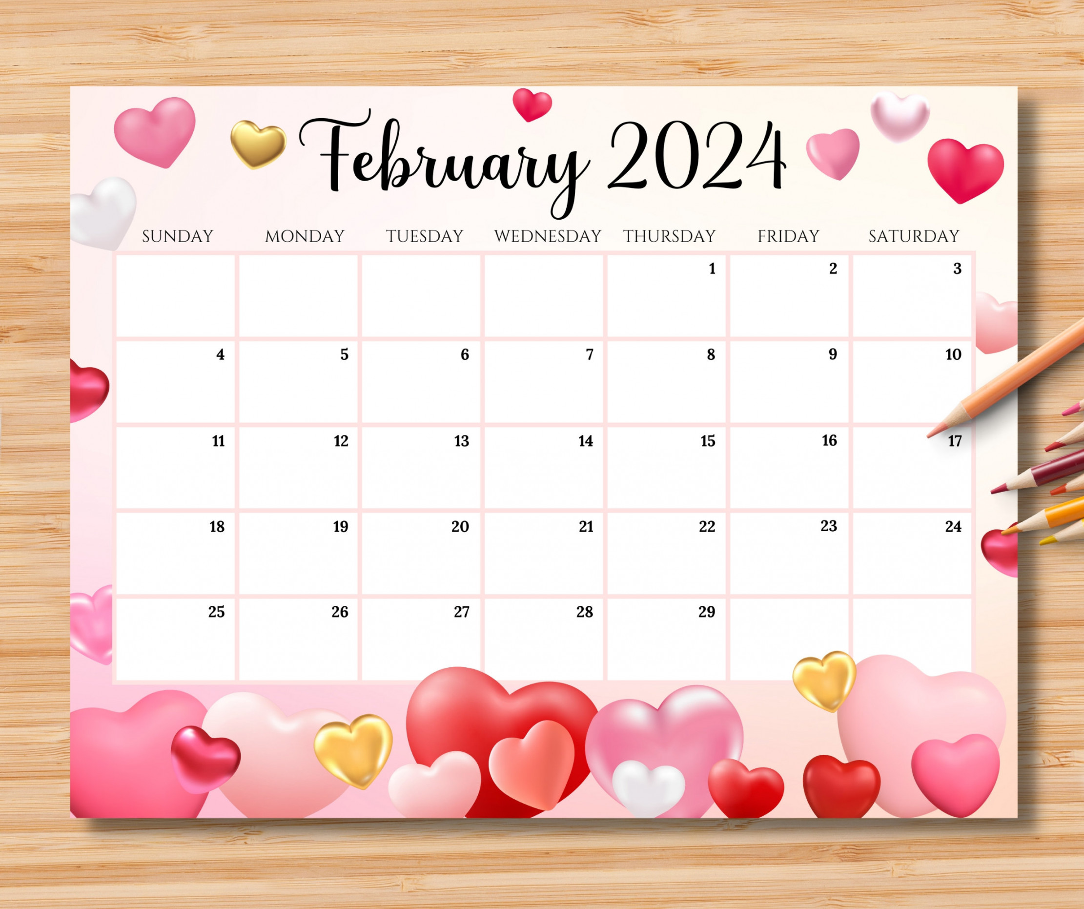 EDITABLE February  Calendar Sweet Valentine (Instant Download