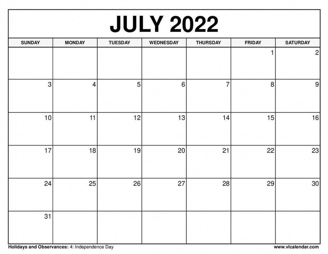 July  Calendar Printable Templates with Holidays