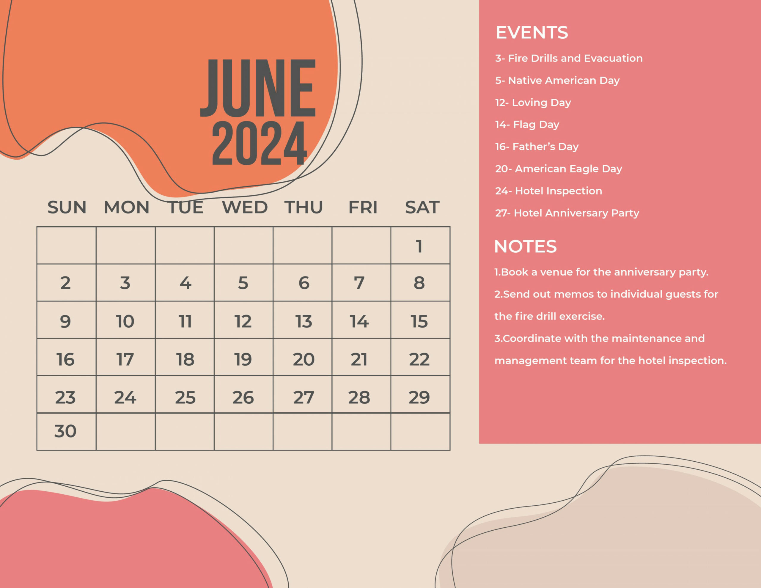 June  Calendar With Holidays - Download in Word, Illustrator