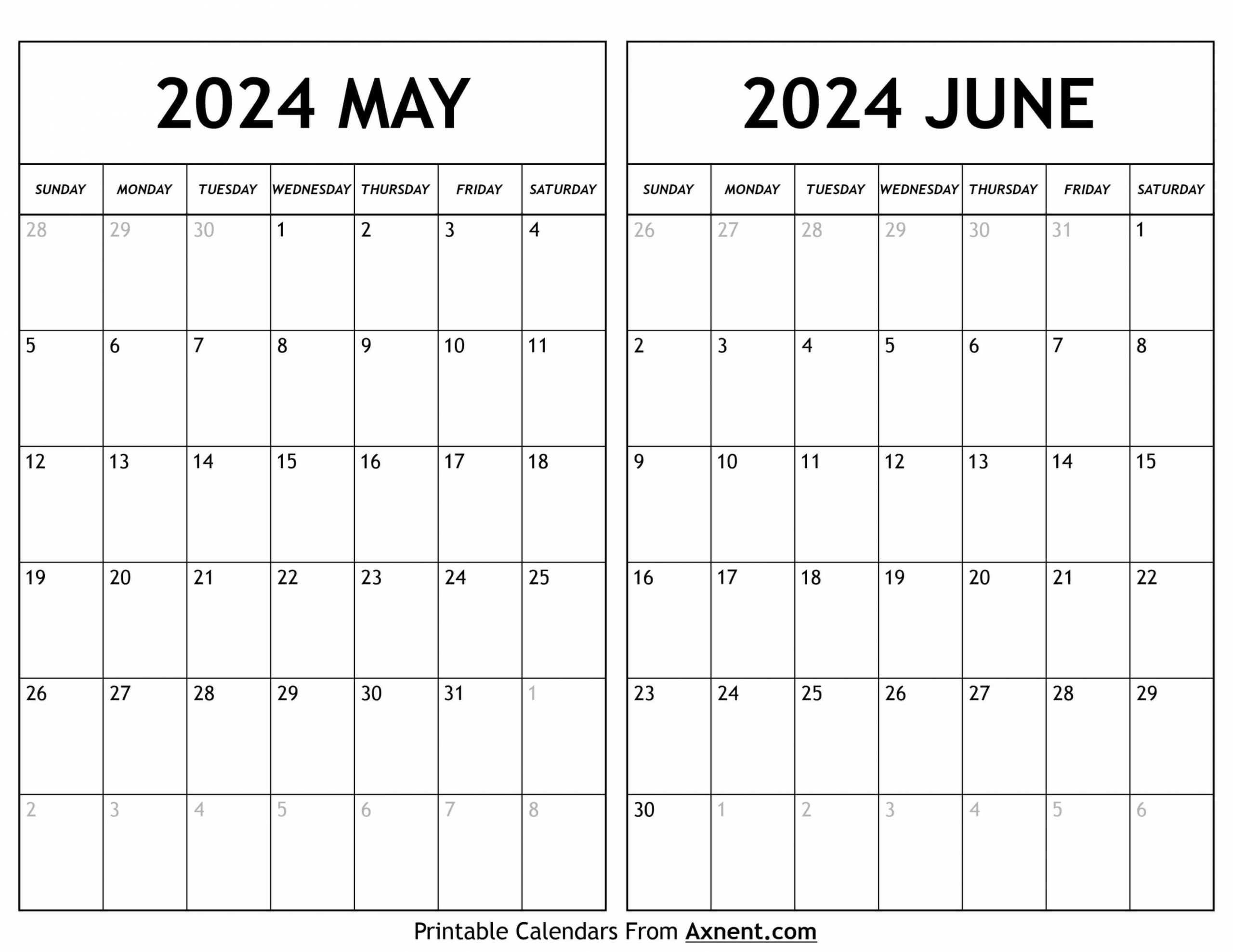 May June  Calendar Templates - Two Months