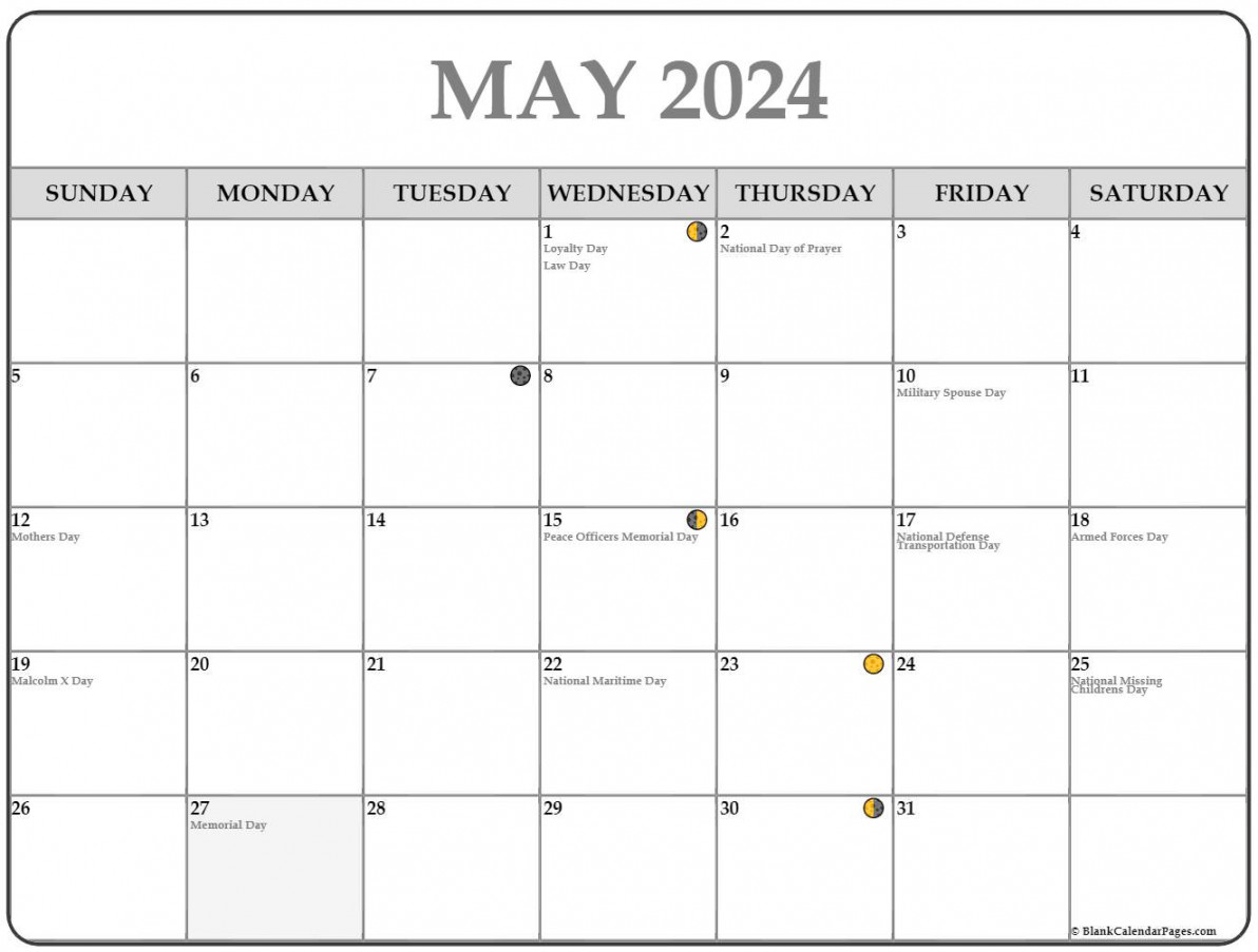 May  Lunar Calendar  Moon Phase Calendar