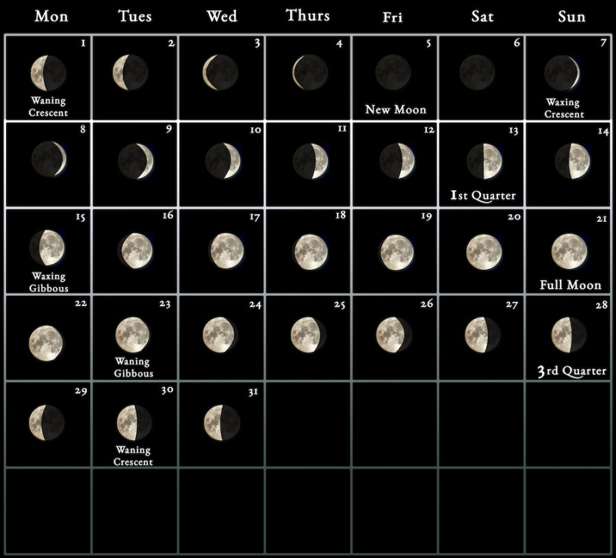 Moon Calendar - every phase and stage of the moon