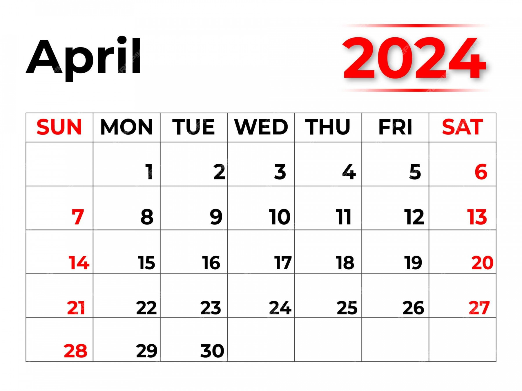 Premium Vector  April  calendar week starts from sunday
