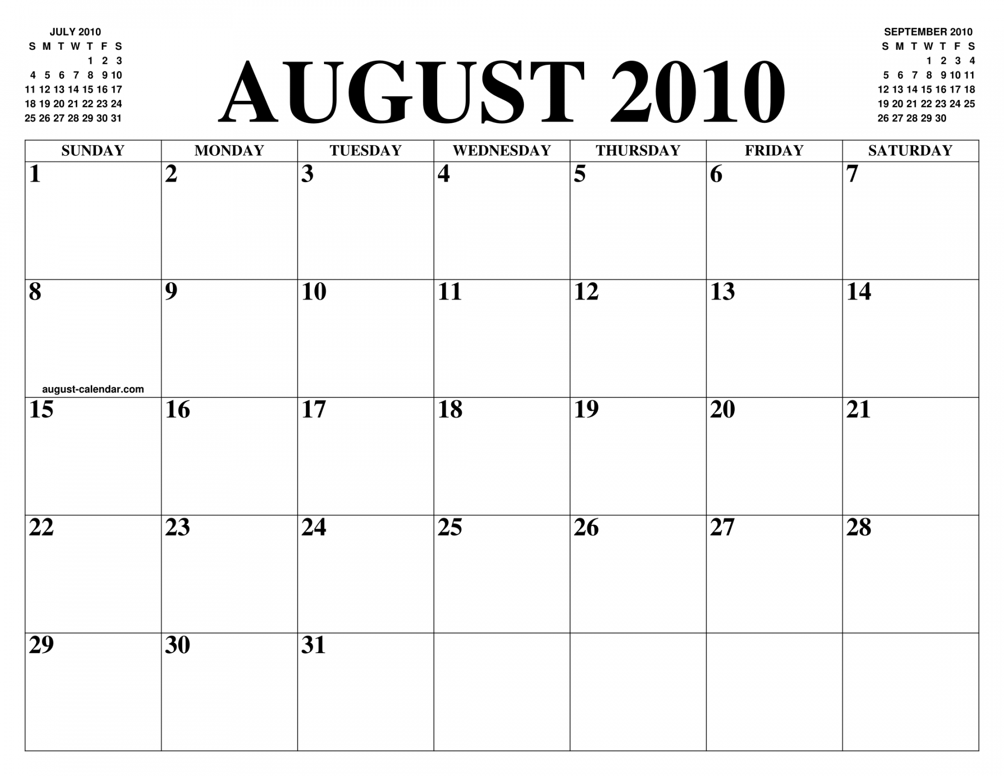 AUGUST  CALENDAR OF THE MONTH: FREE PRINTABLE AUGUST CALENDAR