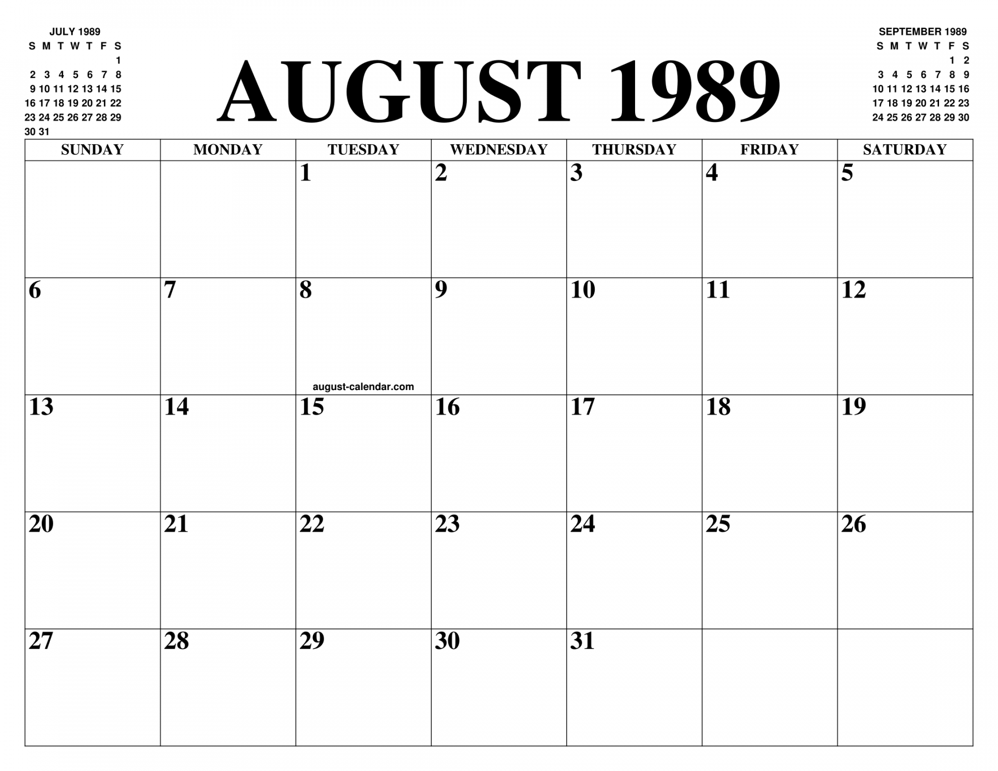 AUGUST  CALENDAR OF THE MONTH: FREE PRINTABLE AUGUST CALENDAR