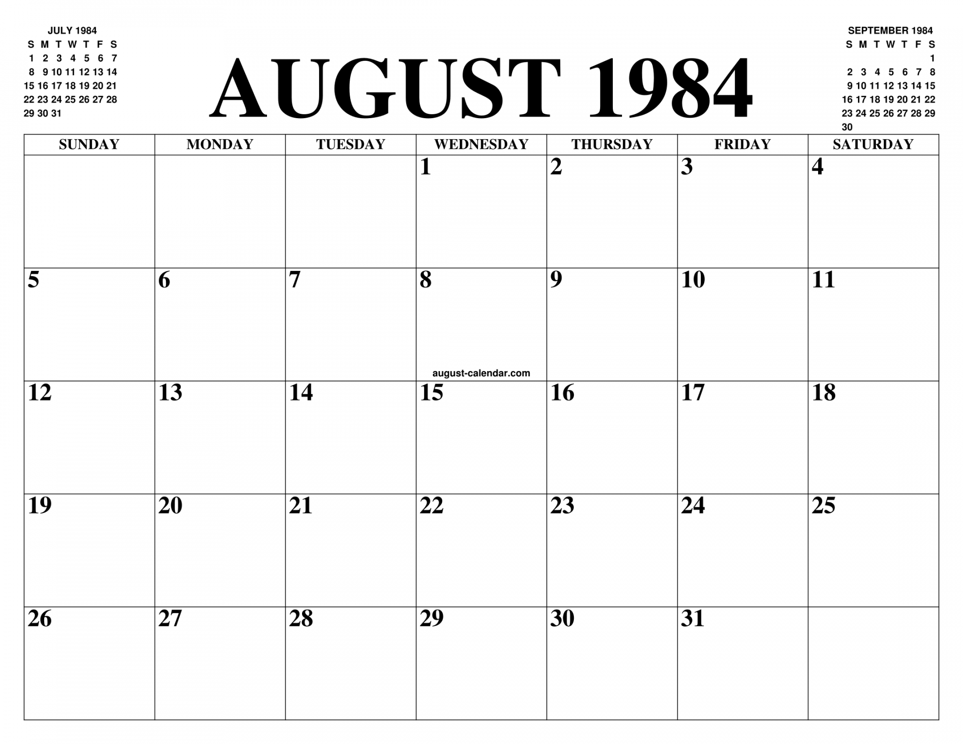 AUGUST  CALENDAR OF THE MONTH: FREE PRINTABLE AUGUST CALENDAR