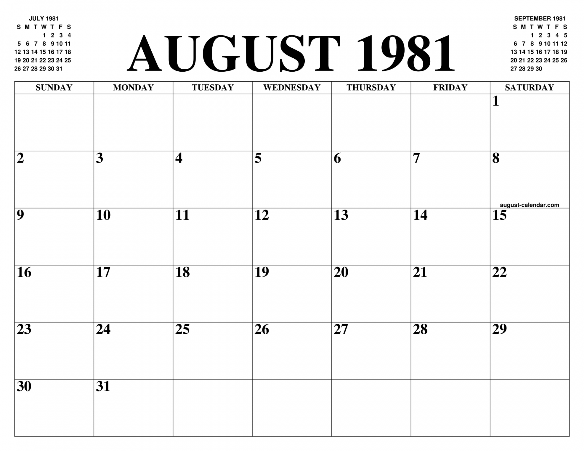 AUGUST  CALENDAR OF THE MONTH: FREE PRINTABLE AUGUST CALENDAR