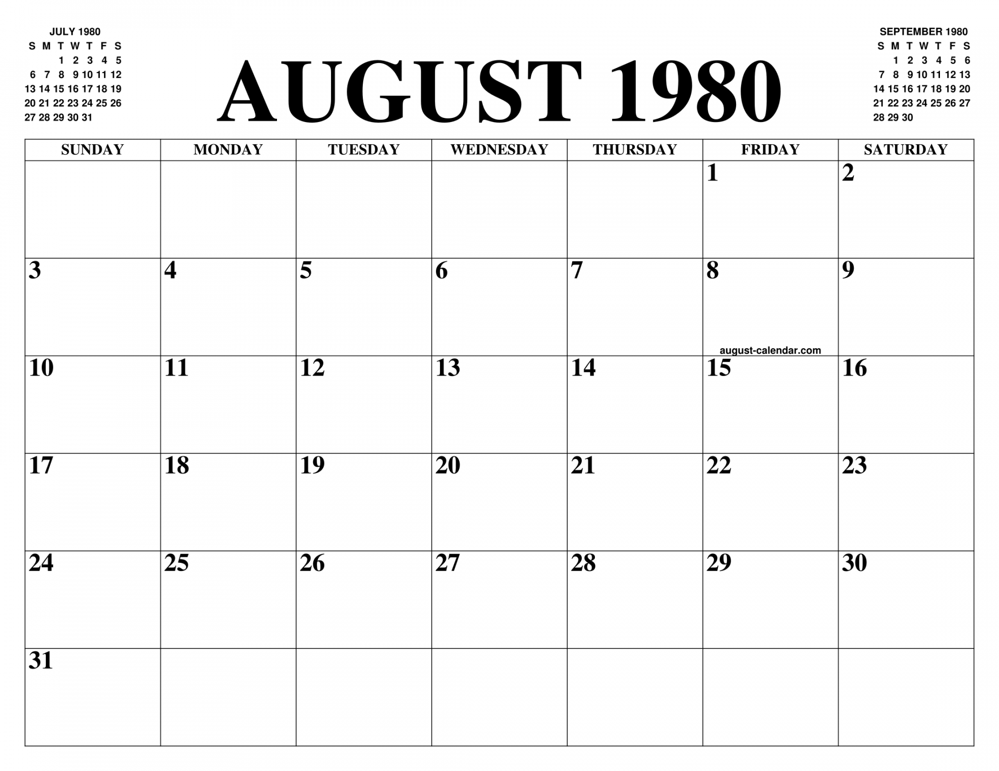 AUGUST  CALENDAR OF THE MONTH: FREE PRINTABLE AUGUST CALENDAR