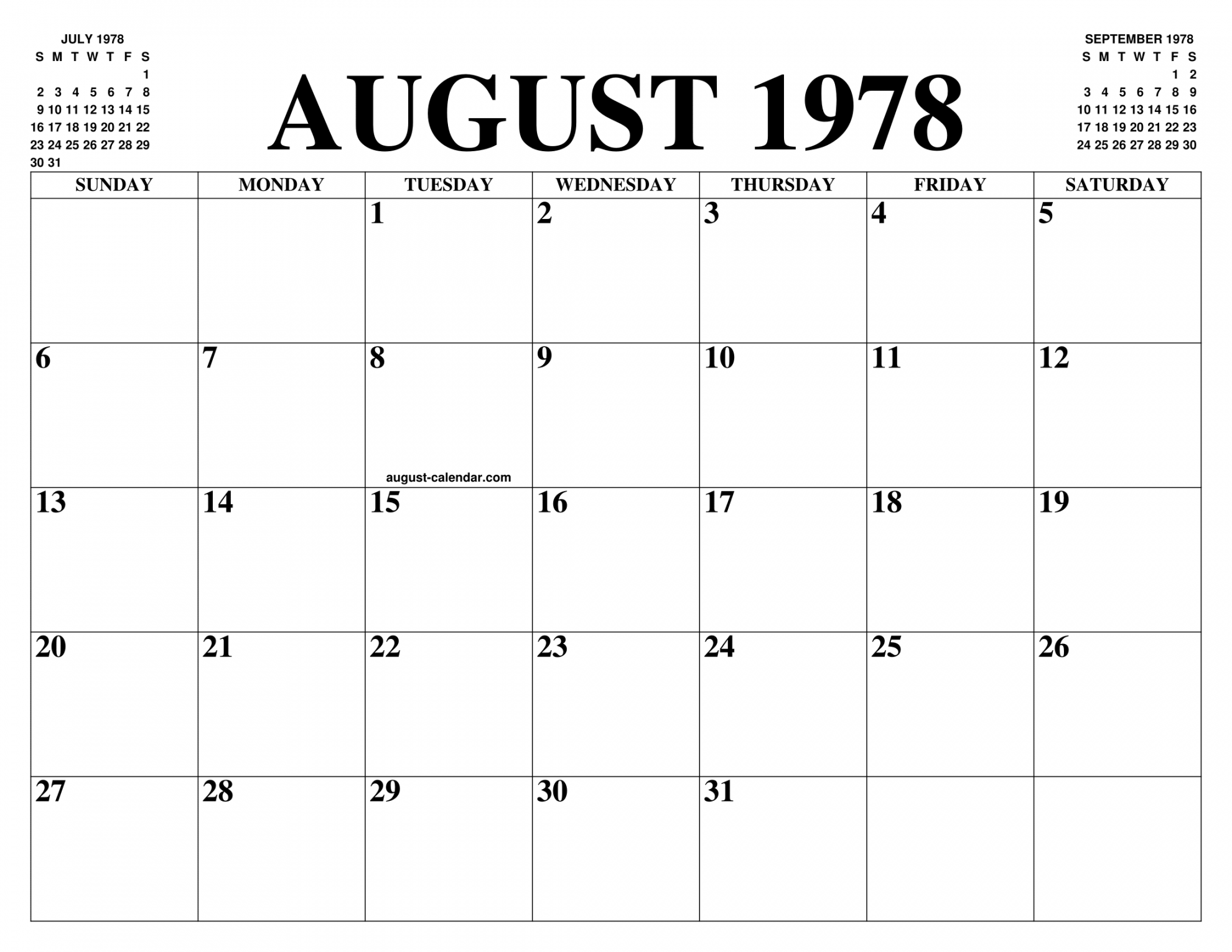 AUGUST  CALENDAR OF THE MONTH: FREE PRINTABLE AUGUST CALENDAR