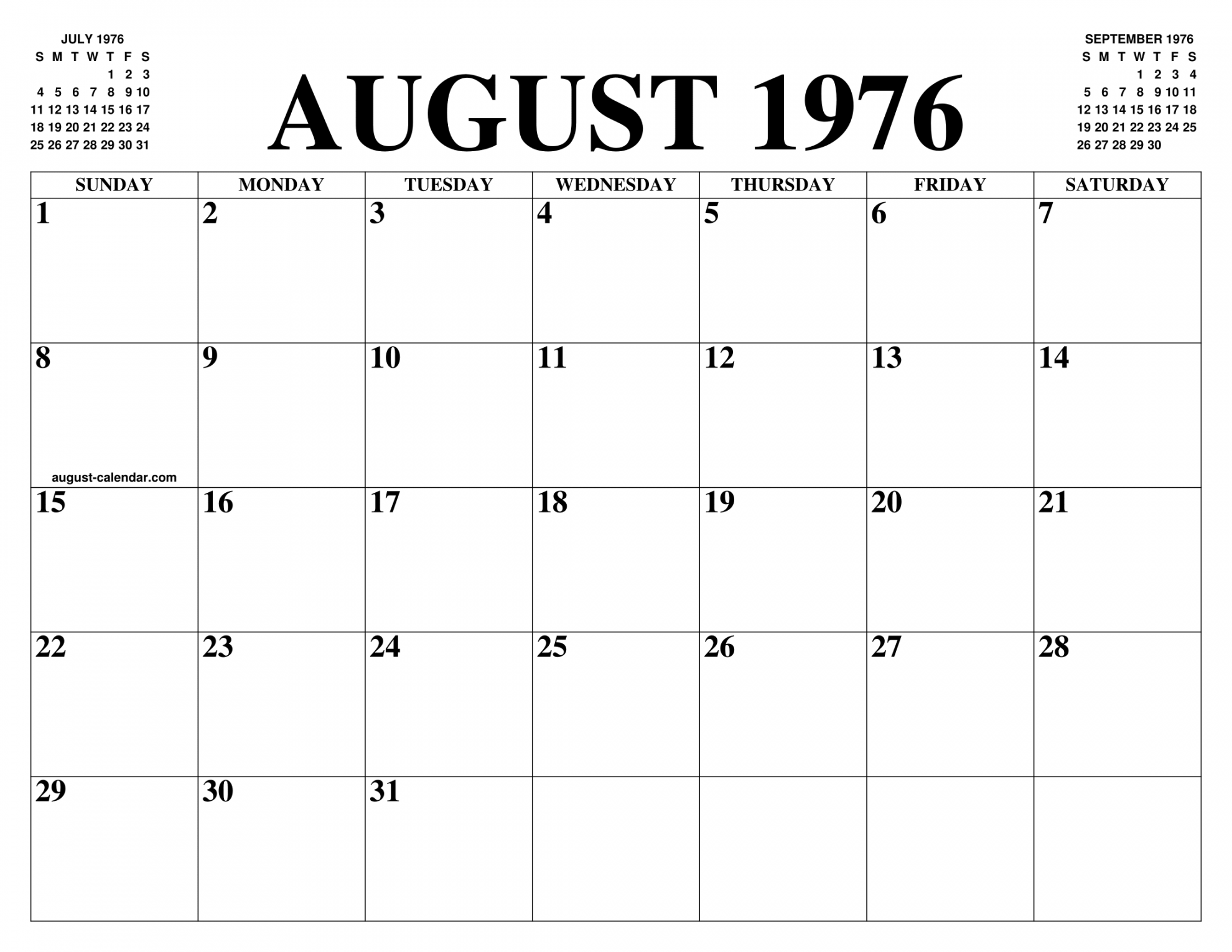 AUGUST  CALENDAR OF THE MONTH: FREE PRINTABLE AUGUST CALENDAR